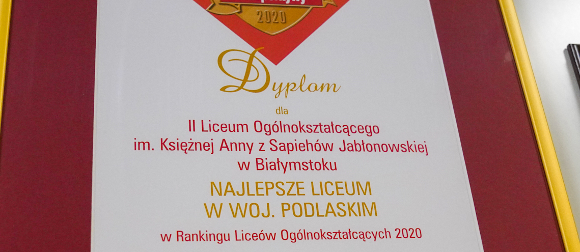 Dyplom dla II liceum ogólnokształcącego w Białymstoku