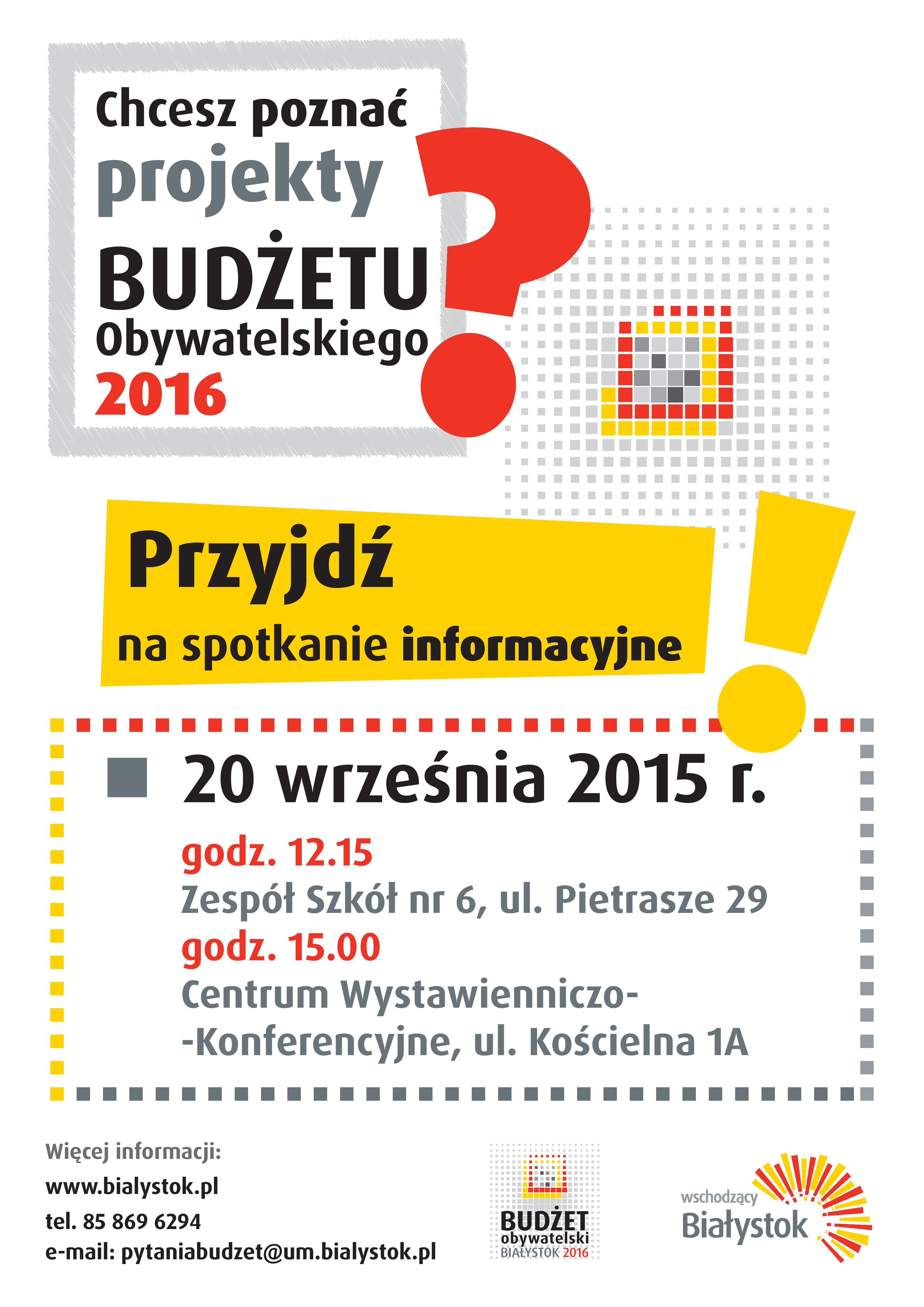 Plakat informujący o spotkaniu w ramach Budżetu Obywatelskiego 2016
