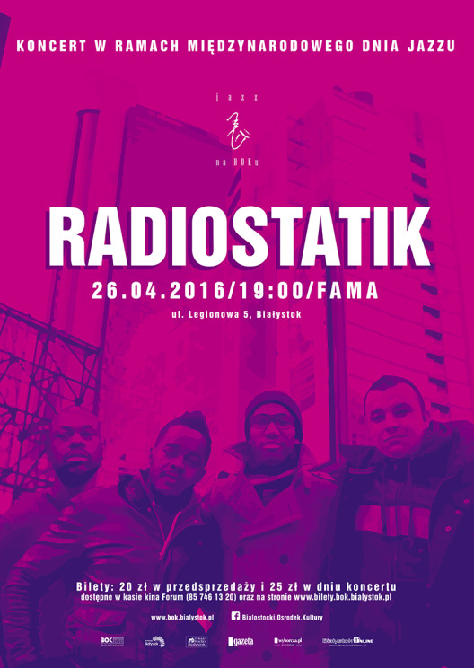 Plakat koncert w ramach międzynarodowego dnia jazzu Radiostatik