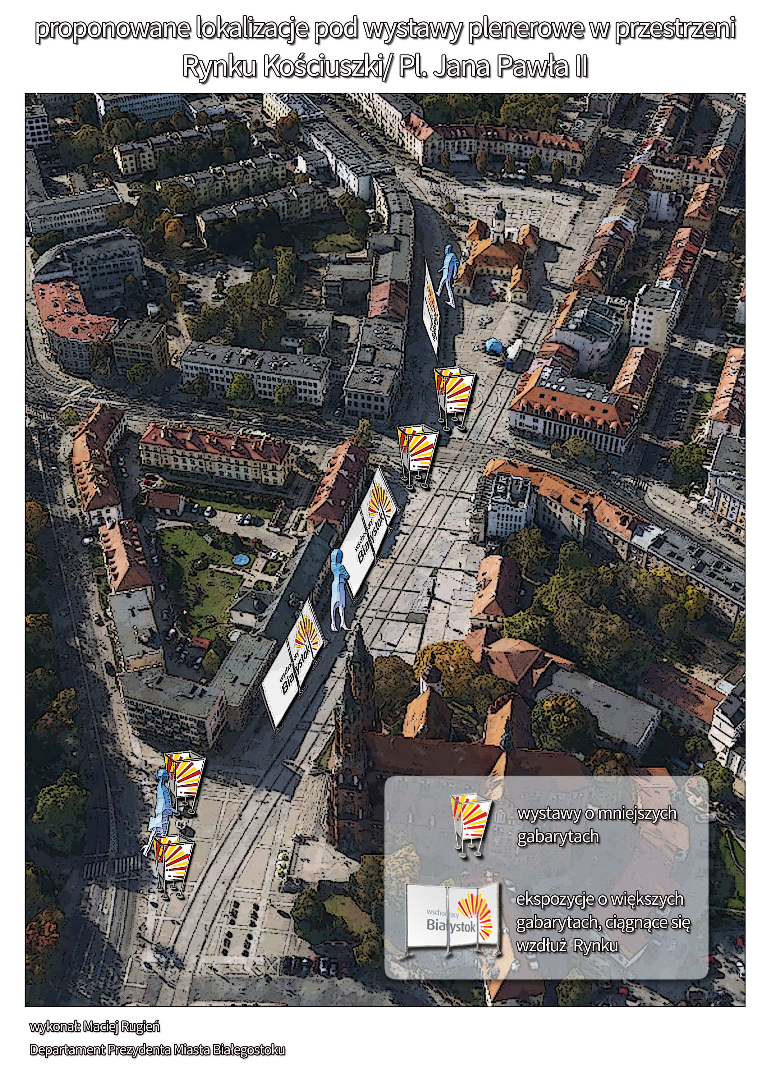 proponowane ustawienia ekspozycji plenerowych w przestrzeni Rynku Kościuszki/pl. Jana Pawła II
