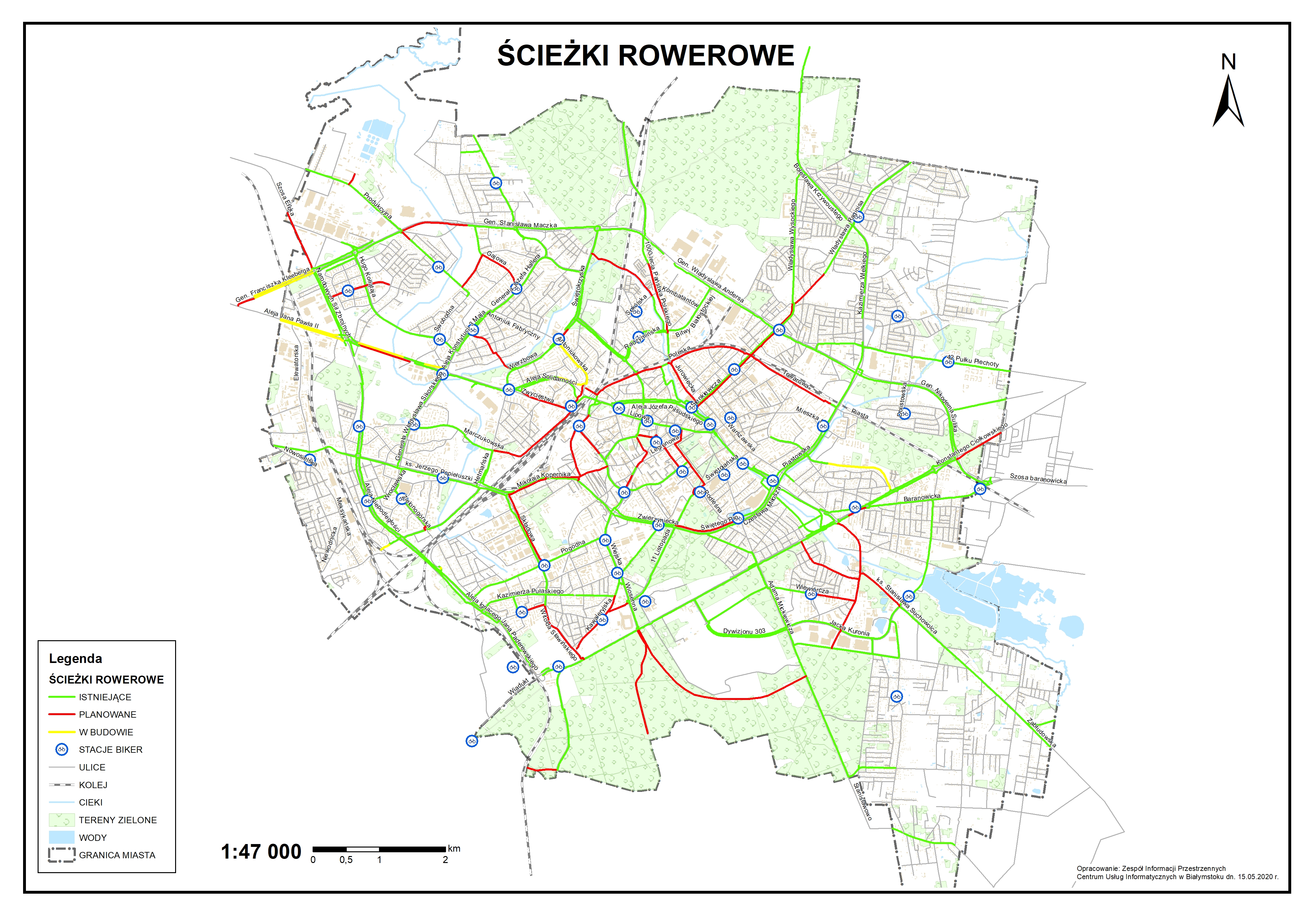 Mapa ścieżek rowerowych w Białymstoku