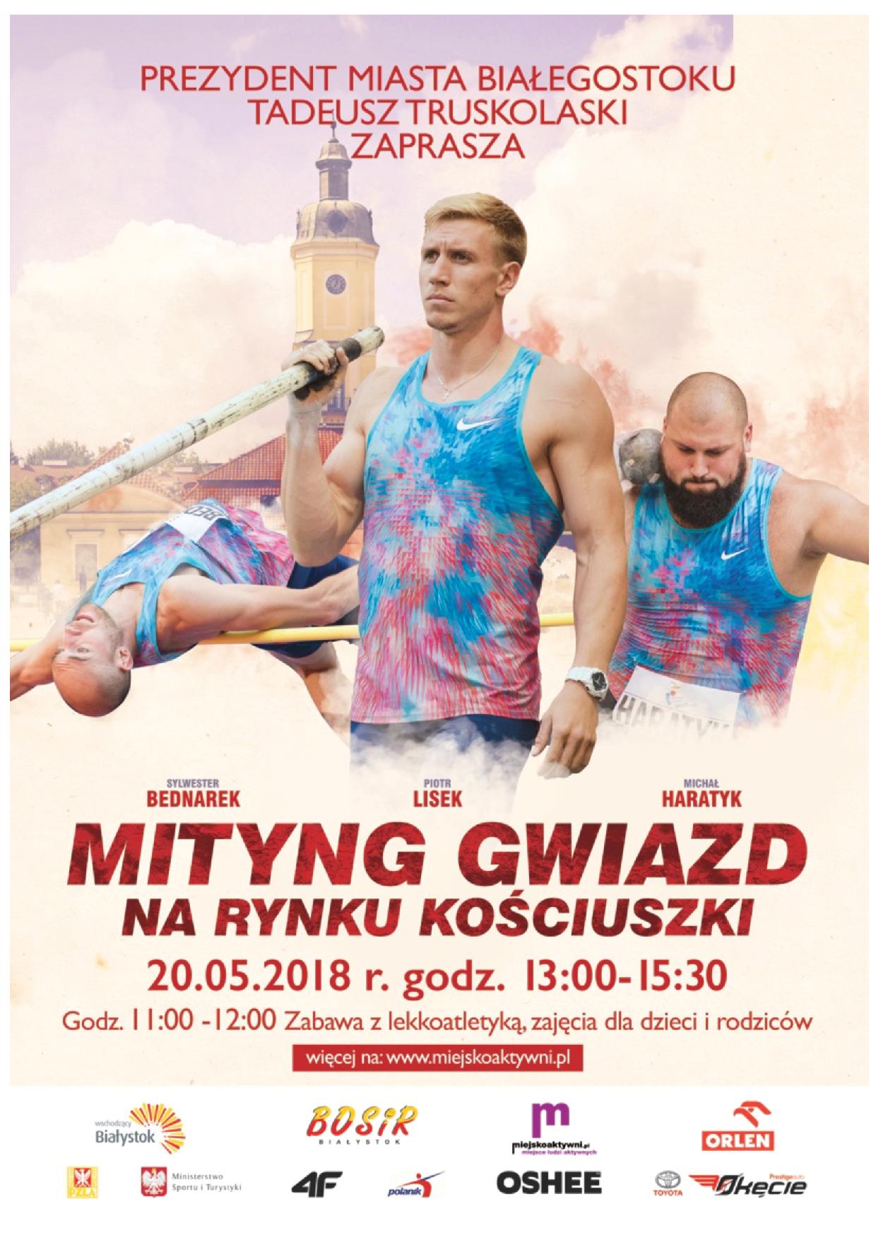 Zaproszenie na Mityng Gwiazd na Rynku Kościuszki 20 maja 2018 r.