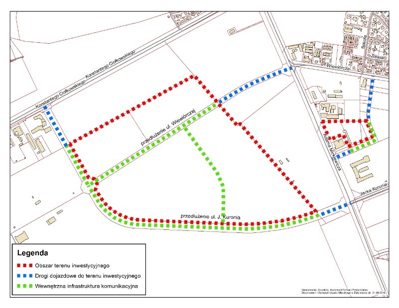 Mapa z oznaczonym uzbrojeniem terenów inwestycyjnych w Białymstoku