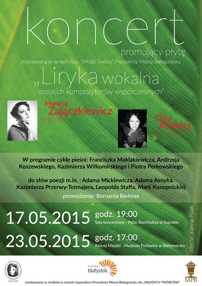 Plakat koncertu realizowanego w ramach stypendium „Młodzi Twórcy" Prezydenta Miasta Białegostoku