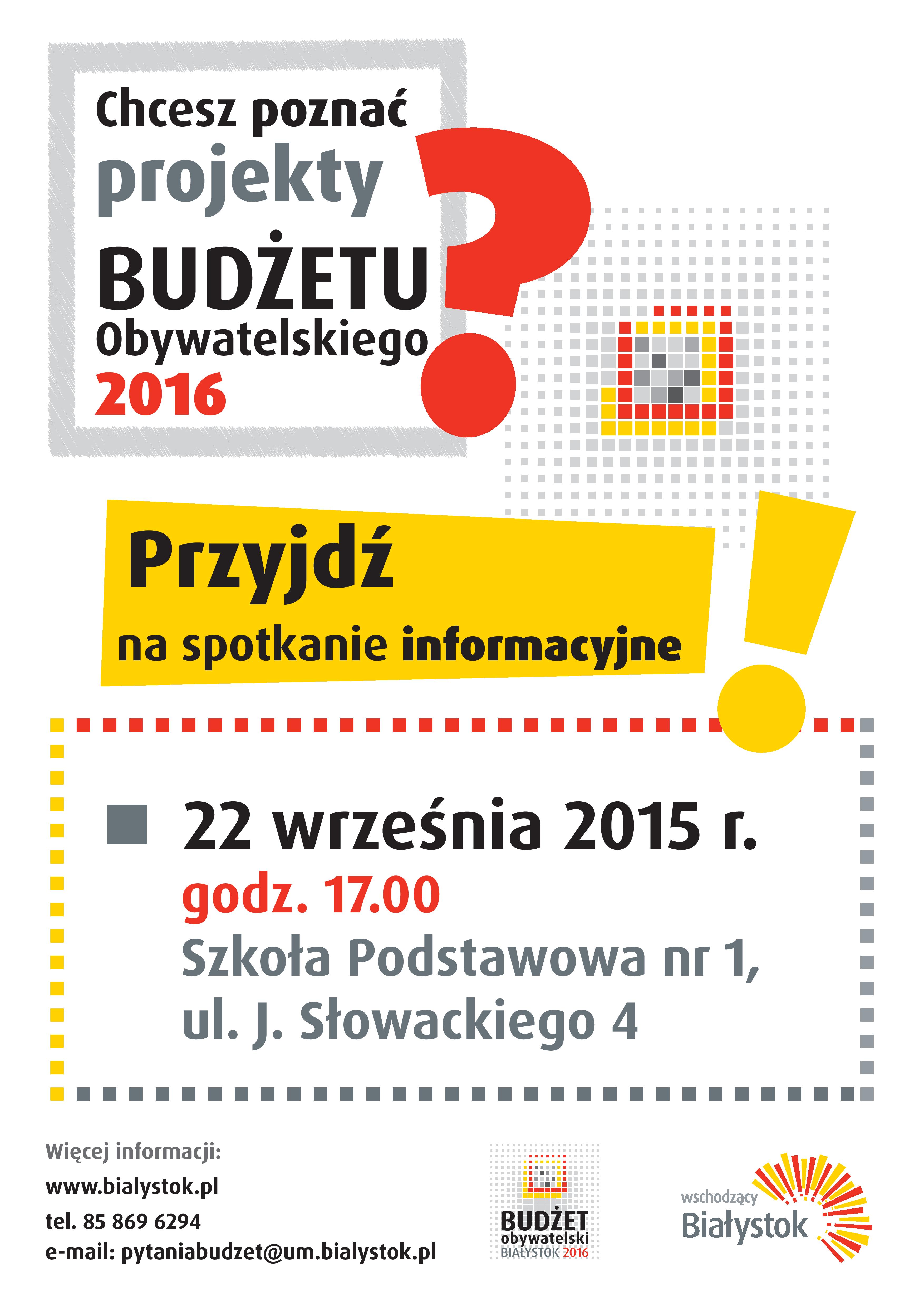 Plakat Informujący o spotakniu w sprawie Budżetu Obywatelskiego 2016