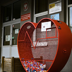 Zbliżenie na serce z nakrętkami przy wejściu do III LO w Białymstoku