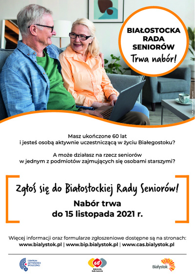 Plakat informujący o naborze do Białostockiej Rady Seniora