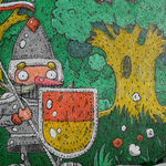 Fragment muralu przedstawiający krasnala z tarczą