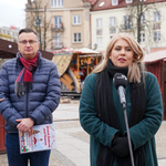 Zastępca prezydenta Rafał Rudnicki i prowadząca Eliza Bilewicz-Roszkowska na konferencji prasowej