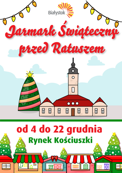 Plakat informujący o jarmarku przed Ratuszem