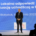 Prezydent Tadeusz Truskolaski przemawia do uczestników spotkania w Muzeum Pamięci Sybiru