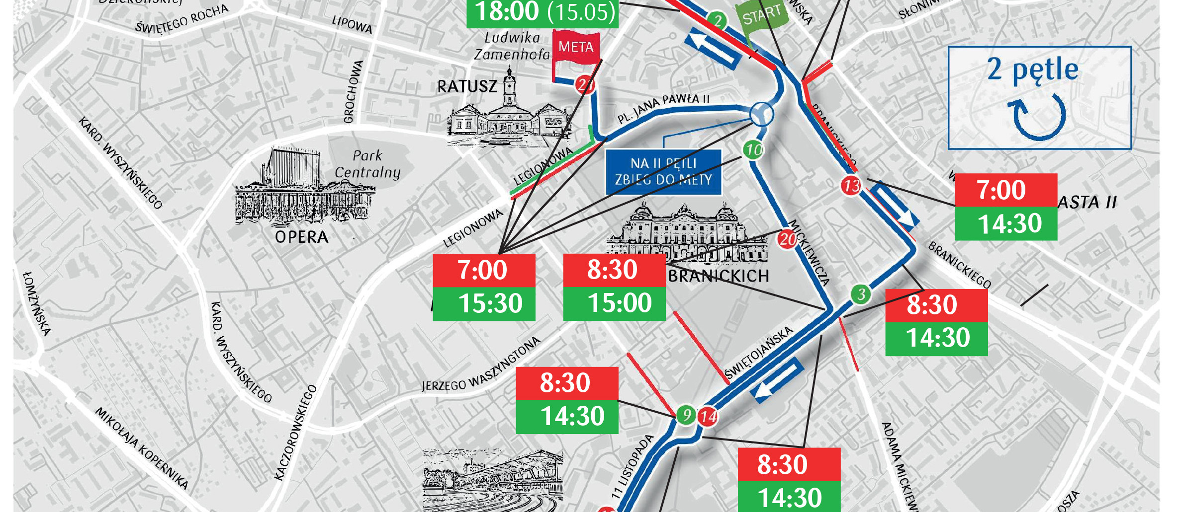 Mapa informująca o trasie imprezy biegowej