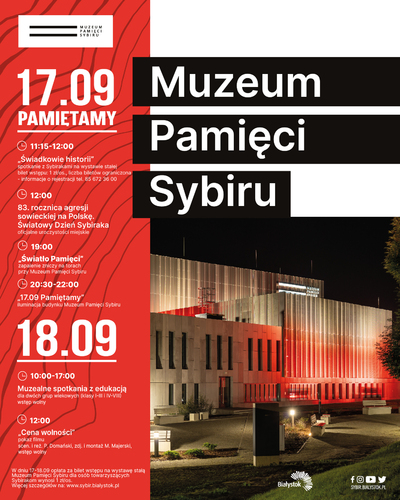 Plakat: Muzeum Pamięci Sybiru 17.09 PAMIETAMY,18.09