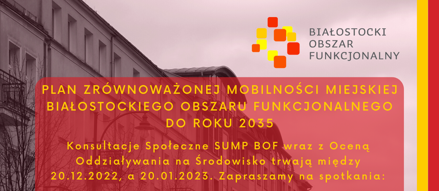 Plakat: Plan Zrównoważonej Mobilności Miejskiej Białostockiego Obszaru Funkcjonalnego do roku 2035