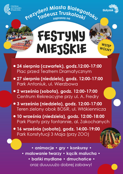 Plakat informujący o festynach miejskich w Białymstoku