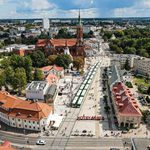 Prezentacja autobusów BKM na Rynku Kościuszki- widok z drona
