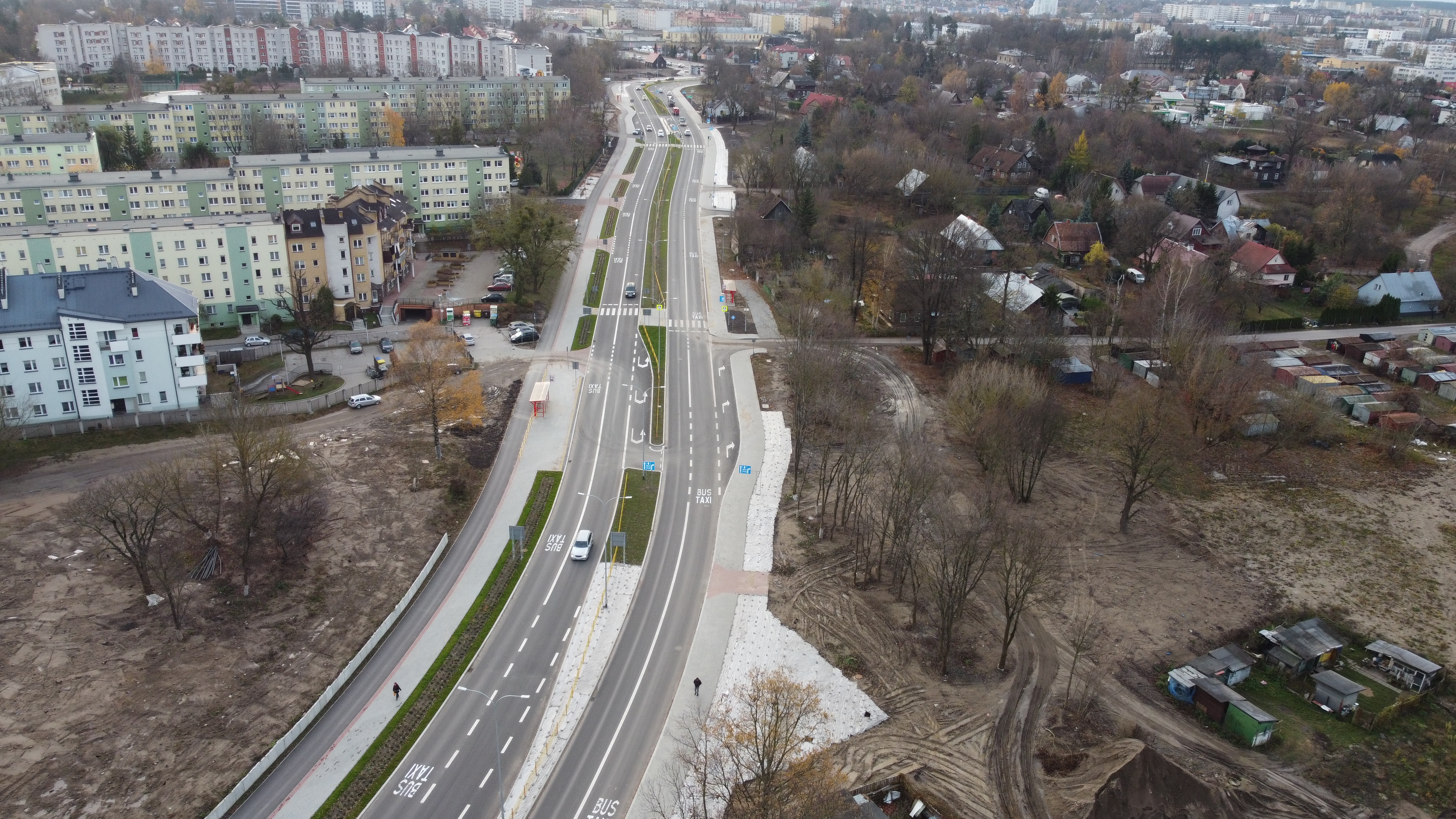 Widok na ul. Łomżyńską z lotu ptaka
