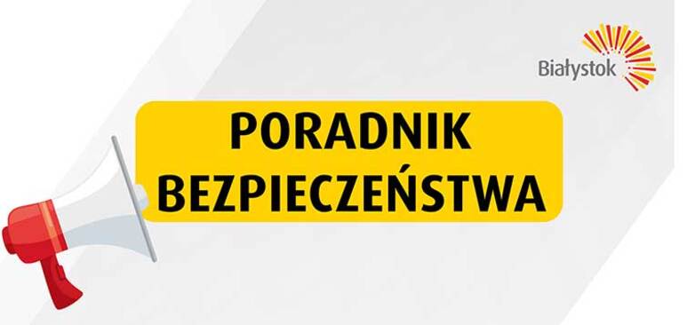 Grafika z tekstem „Poradnik bezpieczeństwa”.