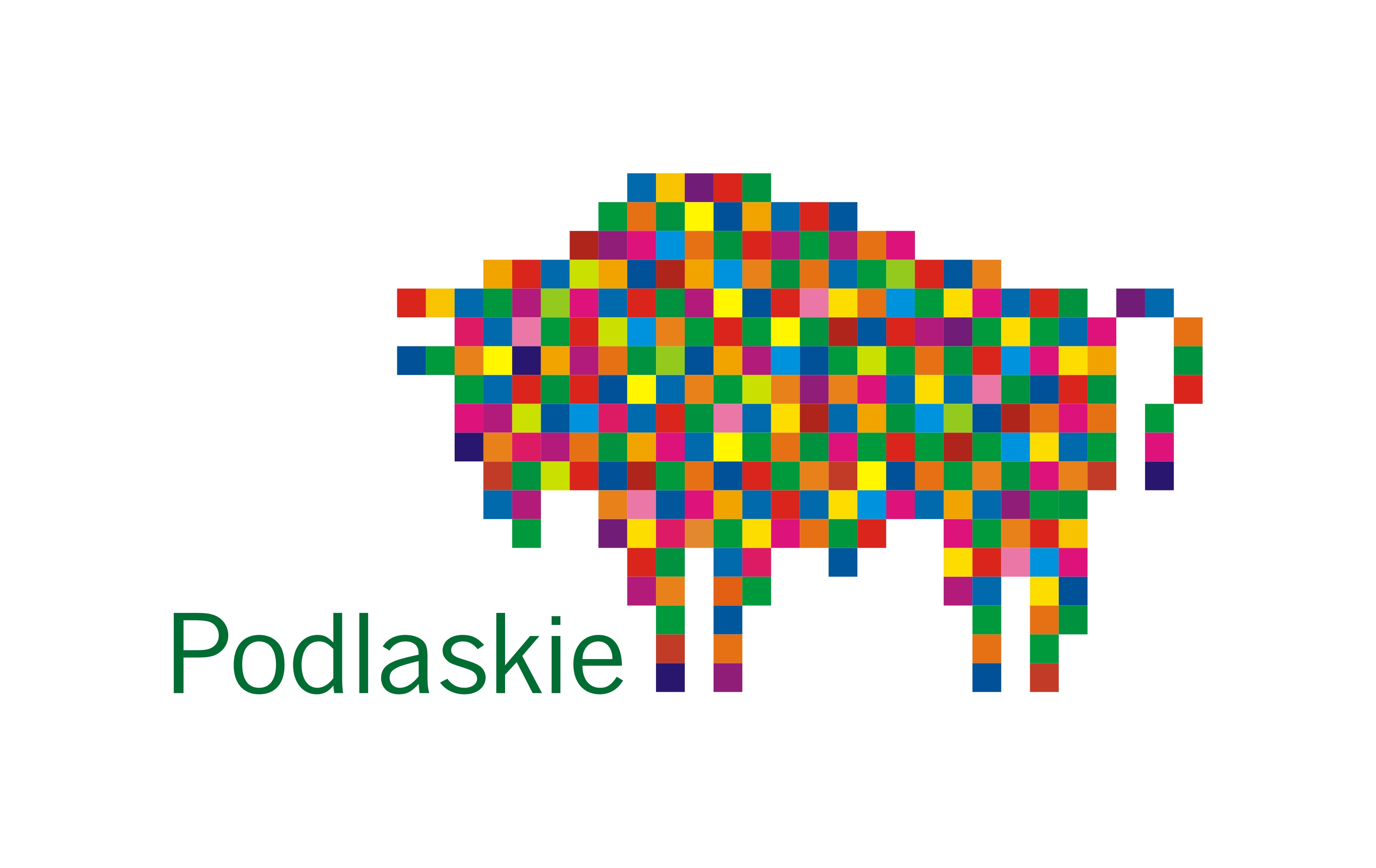 Logo województwa Podlaskiego, żubr złożony z kolorowych kwadratów