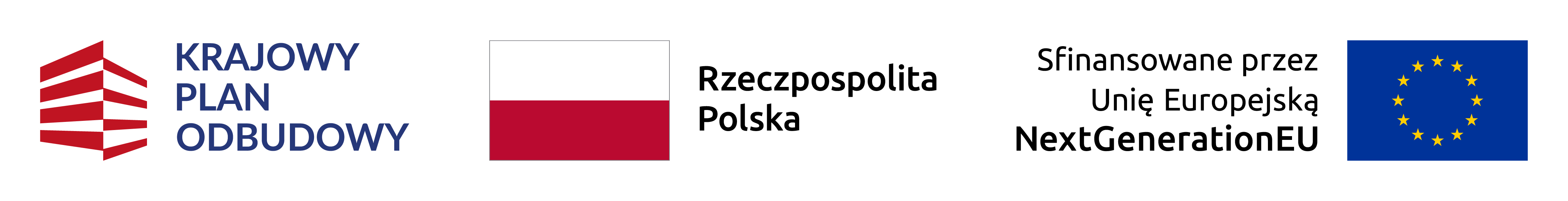 Baner logotypy - Krajowy Plan Odbudowy - Rzeczypospolita Polska - Sfinansowane przez Unię Europejską NextGenerationEU