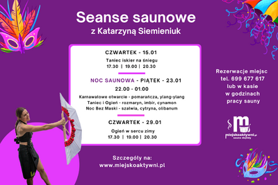 Plakat promujący seanse saunowe.