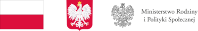 Grafika z flagą Polski, godłem Polski i logiem Ministerstwa Rodziny i Polityki Społecznej.
