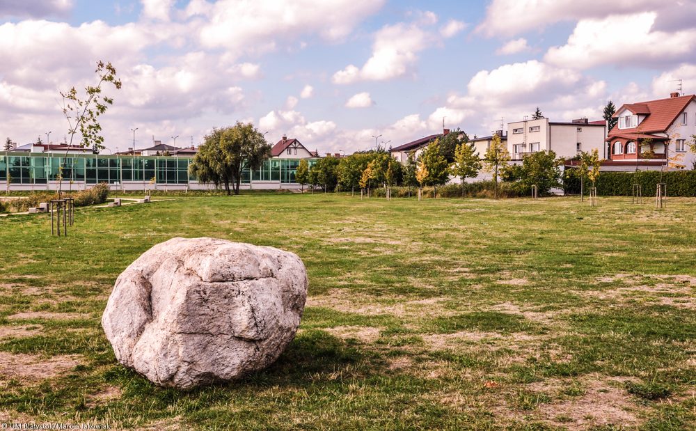 Wielki kamień w parku przy ul. Aleksandra Fredry