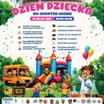 Grafika z tekstem „Dzień dziecka na Chorten Arenie 31 maja 2026 10:00-16:00; turniej piłkarski Podlaskie Talenty Cup, występy muzyczne i taneczne na żywo, piknik dmuchańców, malowanie twarzy, tatuaże, animacje, eksperymenty naukowe i techniczne, pokaz iluzjonisty, przejazd school busem, strefa Ai, VR i robotyki, retro gry i gaming, sportowe atrakcje, wystawa sprzętu służb mundurowych”.