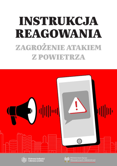 Grafika z tekstem „Instrukcja reagowania zagrożenie atakiem z powietrza”