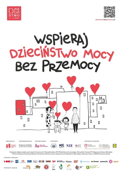 Plakat „Wspieraj dzieciństwo bez przemocy”.
