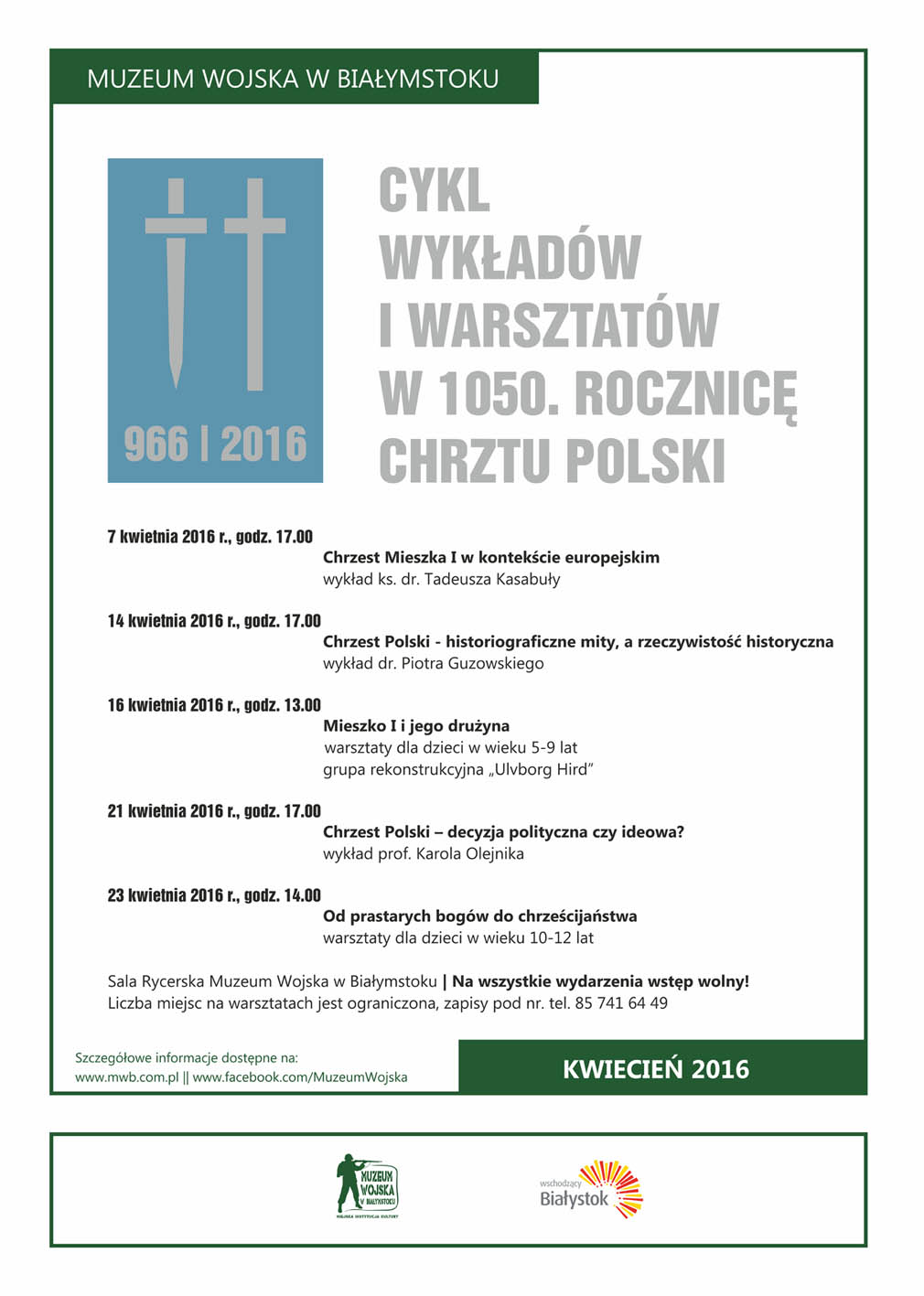 Harmonogram wykładów i warsztatów w 1050. rocznicę Chrztu Polski