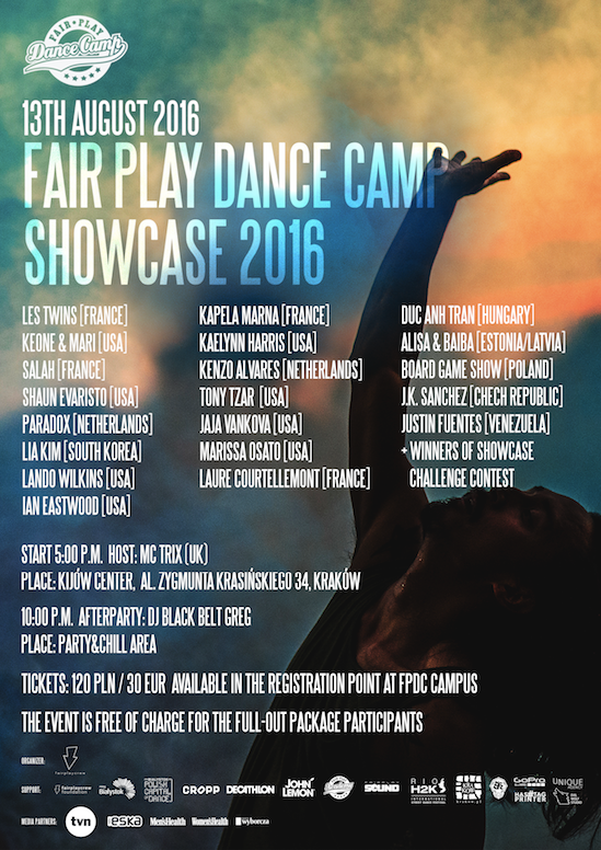 Plakat zapowiadający Fair Play Dance Camp Showcase 2016